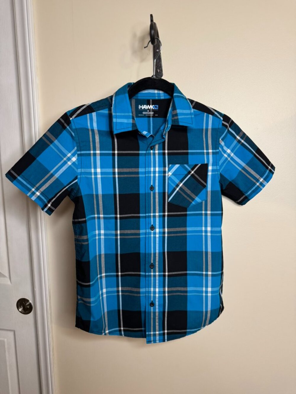 Tony Hawk Youth Boy's Medium Blue & Black Plaid Button Up Shirt